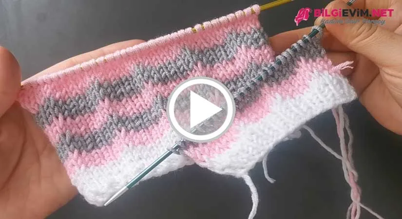 3 Renk Dalgalı Örgü Modeli Videolu Anlatım